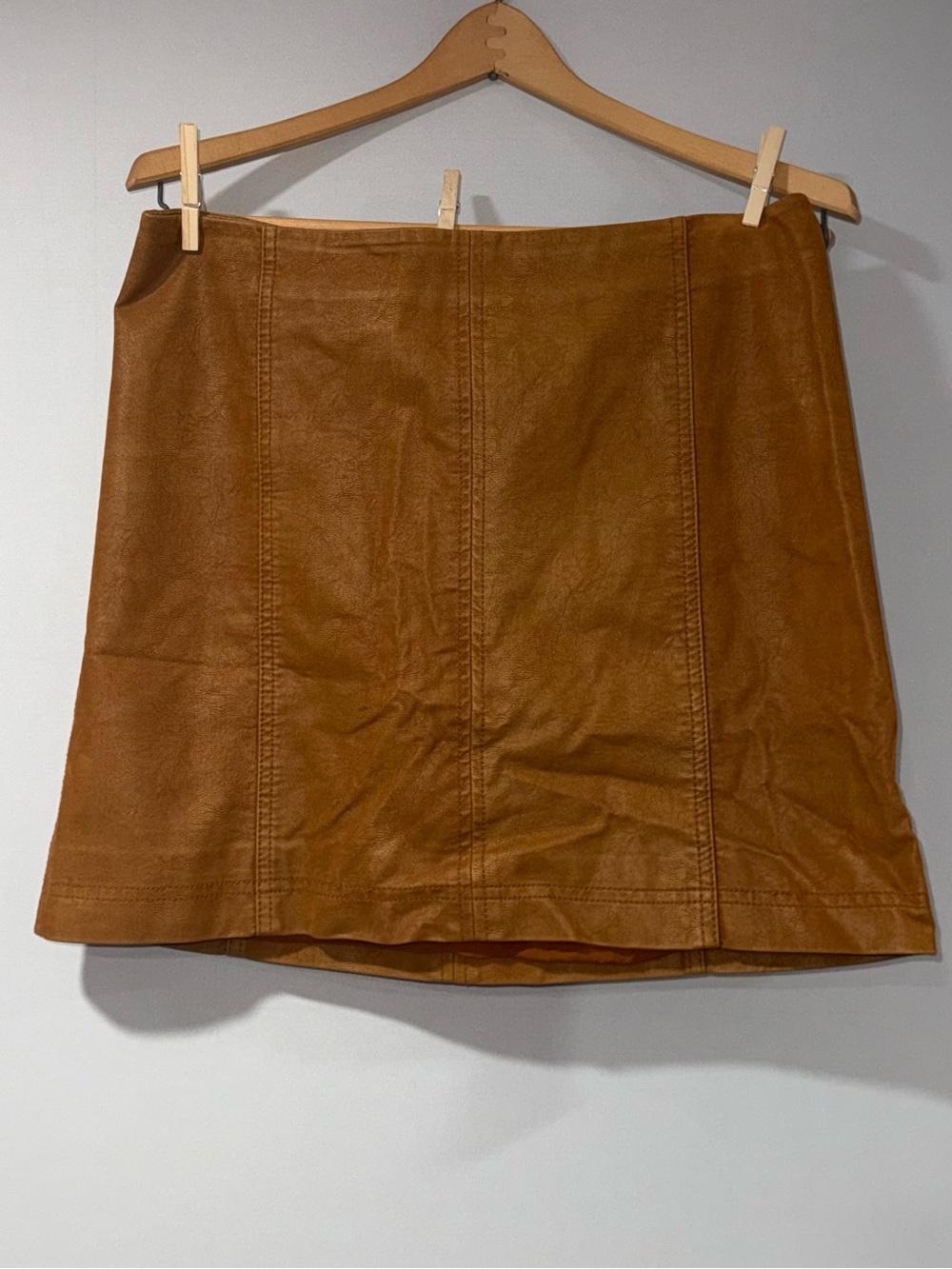 Free People Tan Faux Leather A-Line Mini Skirt